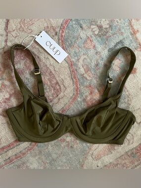 NWT CUUP Micro Scoop Bra Moss Green 32C Mesh Unlined Minimal
